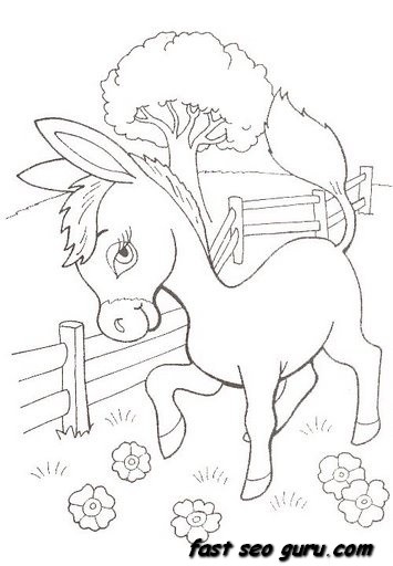 Printable farm baby donkey coloring pages